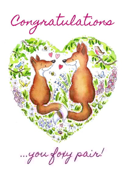 Foxy pair congratulations - punny engagement card created by Kate Garrett