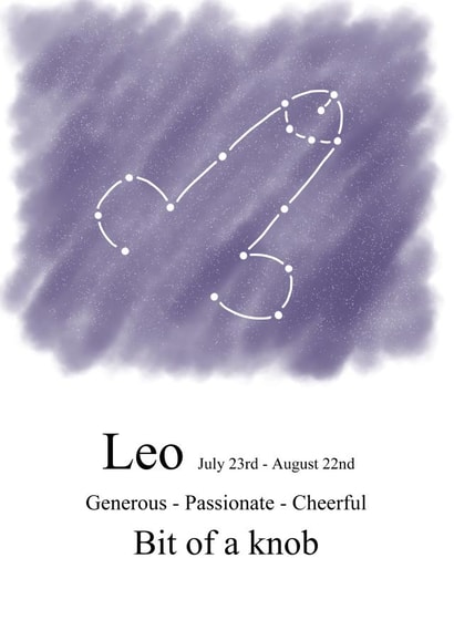 Cheeky zodiac-themed birthday card for a Leo created by Shore Designs