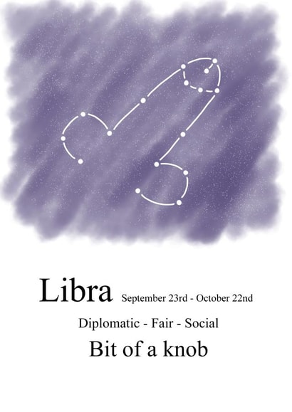 Cheeky zodiac-themed birthday card for a Libra created by Shore Designs