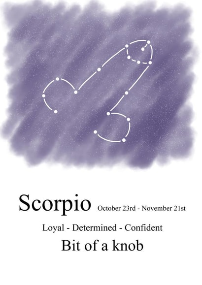 Cheeky zodiac-themed birthday card for a Scorpio created by Shore Designs