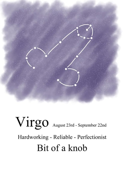 Cheeky zodiac-themed birthday card for a Virgo created by Shore Designs