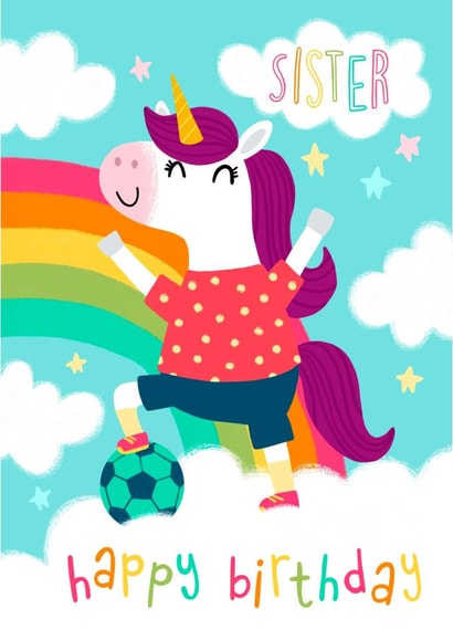 Football Unicorn Happy Birthday Sister created by Becky Down