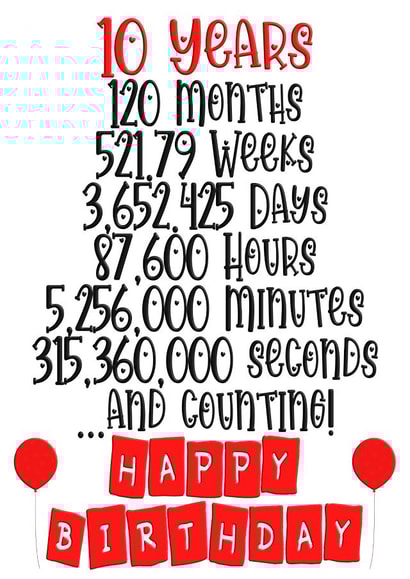 Celebrate a tenth birthday in months/weeks/hours/minutes & seconds! created by CardandFast