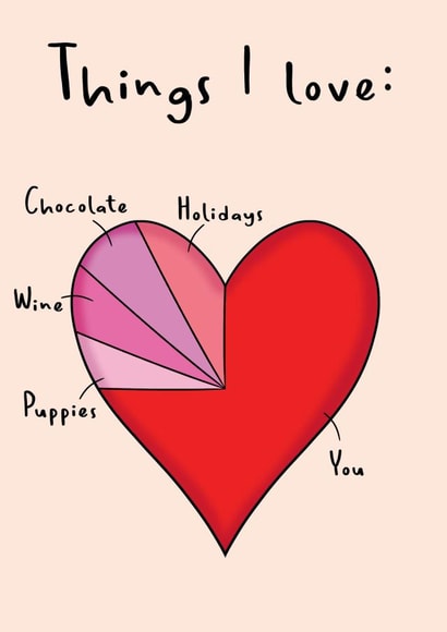 Things I Love Pie Chart Valentine's Day Anniversary Card 1000 created by Amy Florence Design