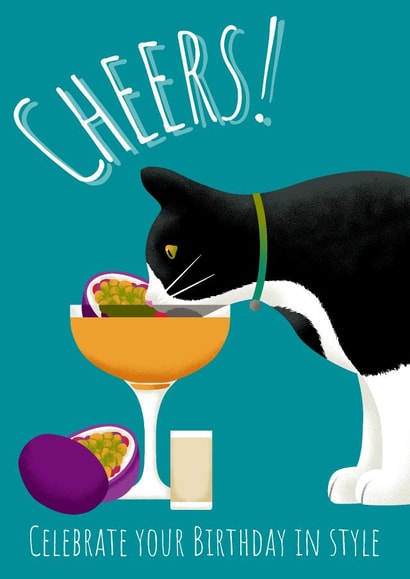Pornstar Martini and cat birthday celebrations created by Lorna Helen Prints