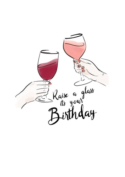 Raise a glass of wine, birthday card created by Naomi Atkinson