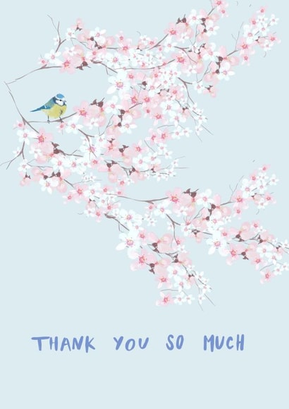 Pretty Blossom Thank You Card - Blue Tit - Blossom - Thank You So Much created by Honey & Velvet Studio