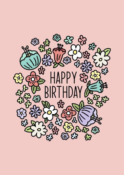 Colourful Florals, happy birthday card, for her, for mum, for girlfriend, floral created by By Emma Dearling