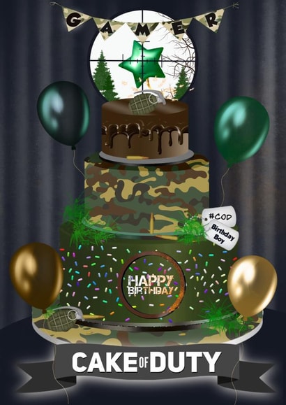 Epic Call of Duty Birthday Card with Gamer Cake Design for all COD Fans created by Kerrylovescards