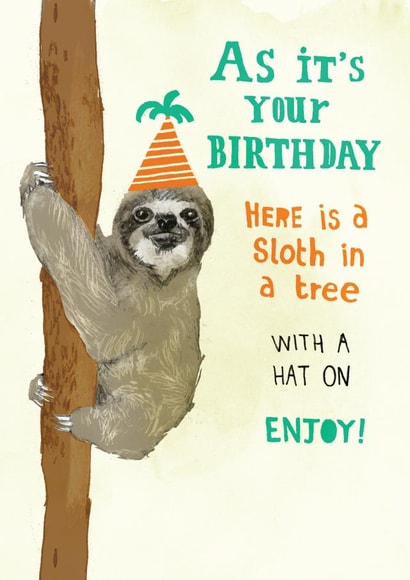 Birthday sloth in a tree with a hat on created by Pencilface