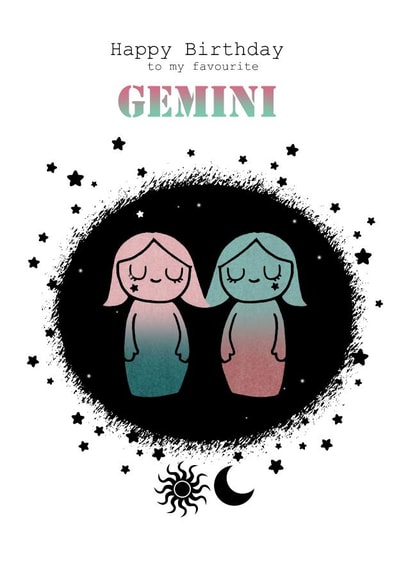 Gemini - Zodiac Birthday Card created by Sugar Violet Illustration