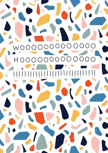 Woohoo terrazzo confetti celebration card created by Soph AC Studio