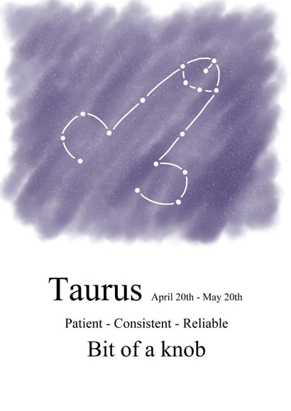 Cheeky star sign traits card for a Taurus created by Shore Designs