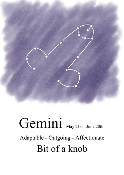 Cheeky star sign traits card for a Gemini created by Shore Designs