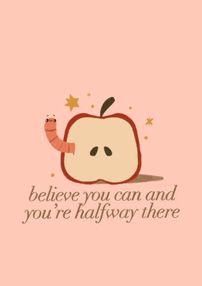 Positive good luck worm in apple greeting card created by bella jenkins