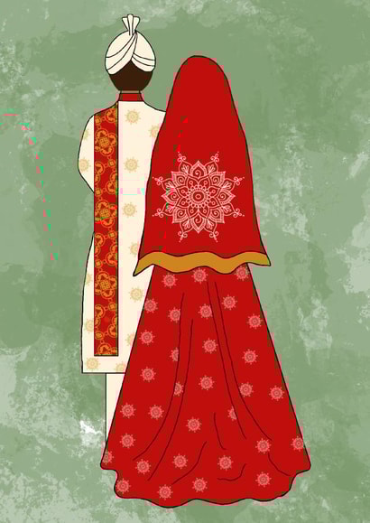 Indian bride and groom - artistic wedding card created by Echo° 