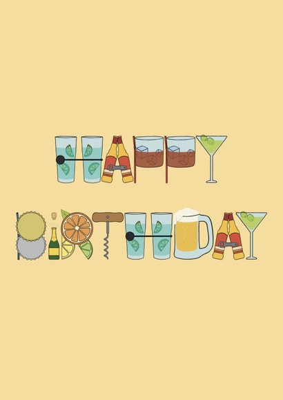 Birthday drinks celebration card created by @hairheadsart