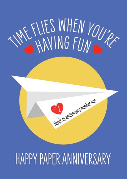 Cute Paper Plane Anniversary Card - 1 Year - Paper Anniversary - Time Flies When You're Having Fun created by Frankie Jackson