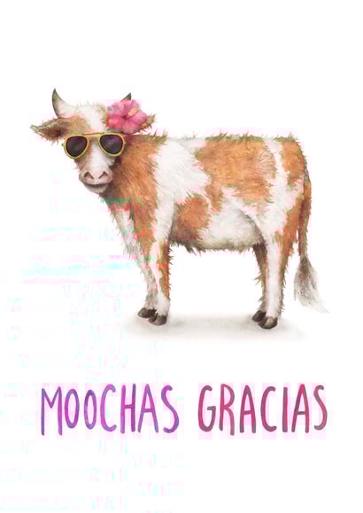 Funny Cow Pun Thank You Card - Cow - Sunglasses - Moochas Gracias created by Citrus Bunn