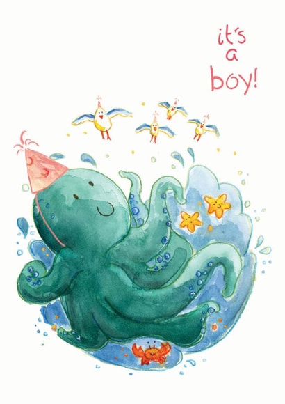 Cute Octopus Baby Boy Card   created by Vicky Kuhn