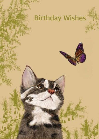 Cat and Butterfly Birthday Card created by Fat Nancy Cards