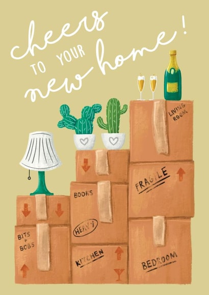 Cute Moving Boxes New Home Card - Prosecco - Cheers To Your New Home! created by Sophie Kent Illustration