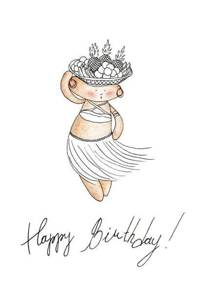 Hawaiian dancing bear birthday card created by Mishka Jenya