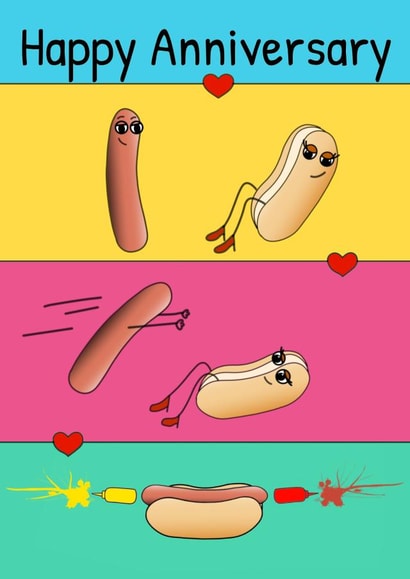 Hot dog sausage and bun anniversary card created by Doodle Cards