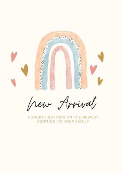 New Arrival, Rainbow and Love Hearts Baby Card created by Regan Ellis