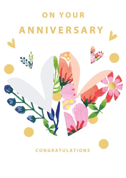 Pretty Floral Hearts Anniversary Card - On Your Anniversary Congratulations created by SABIVO Design by Sabina