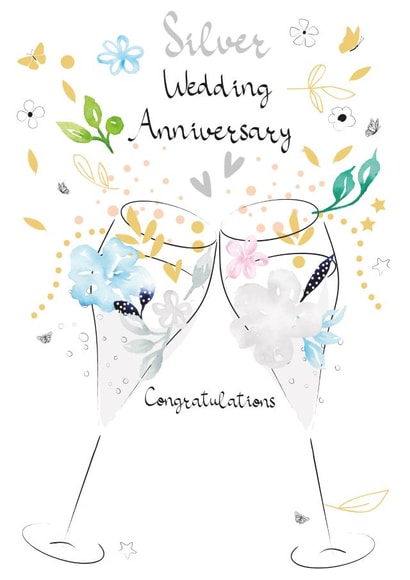 Silver Wedding Anniversary Floral Prosecco Card created by SABIVO Design by Sabina