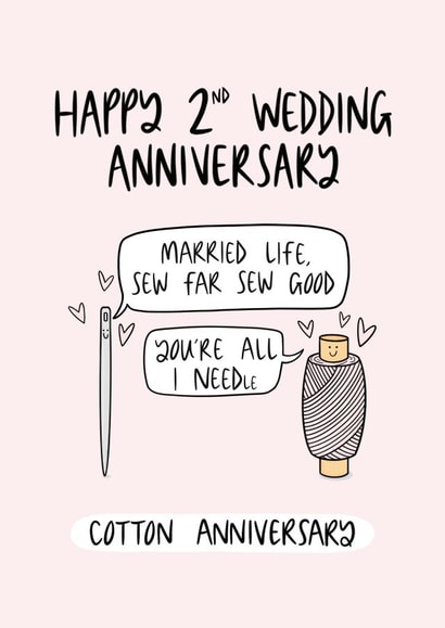 Cute Cotton Anniversary Card - 2 Years - Married Life Sew Far Sew Good created by Muses & May