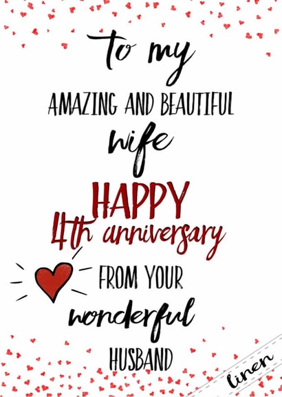 Wife Happy 4th (linen) Anniversary created by Kerrylovescards