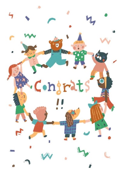 Happy children and animals congratulation card created by Miss NoProblem