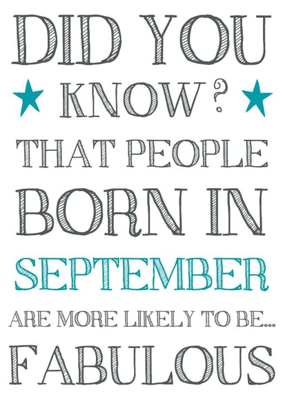 Funny September Birthday card for a fabulous friend, best friend or family 1000 created by Hello Fridays Studio