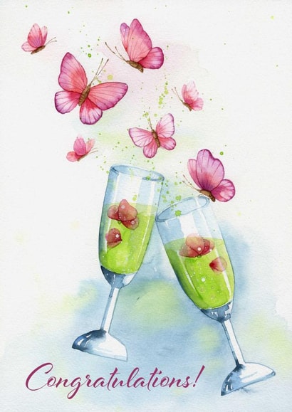 Bubbly Congratulations Card - Champagne watercolour card created by Sini Ezer