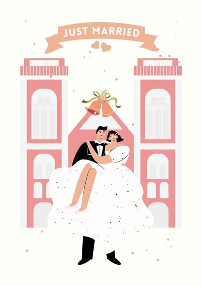 Just Married - Cute illustrated card created by Custom Card Co Shop