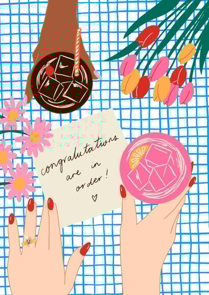 Congratulations Are In Order - Cocktail themed engagement card created by Emmy Lupin Studio 