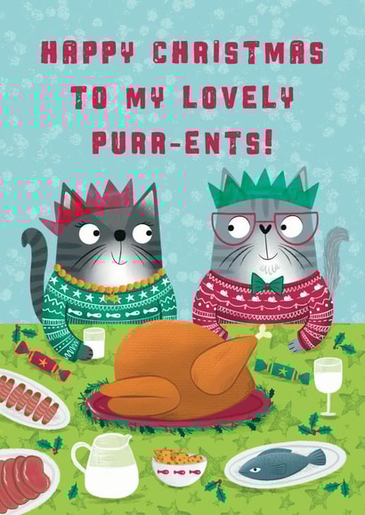 Happy Christmas to my lovely purr-ents! Cat parents Christmas card.  created by Hannah Jayne Lewin