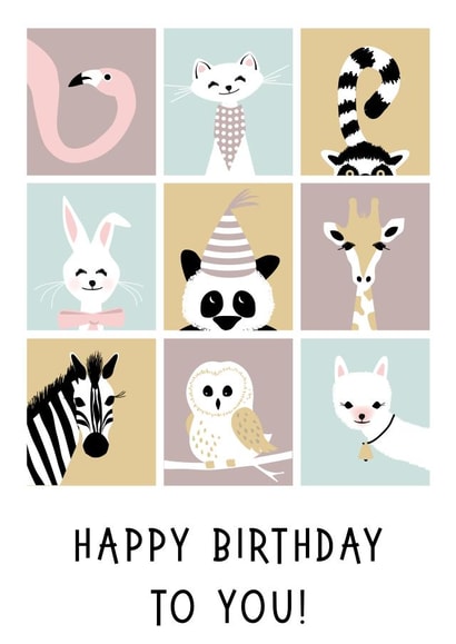 Cute Birthday Card - Animals - Illustrations created by Kampai Designs