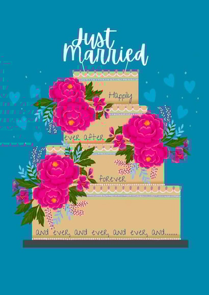 Happily ever after - wedding cake Card - Just married floral theme created by Lorna Helen Prints