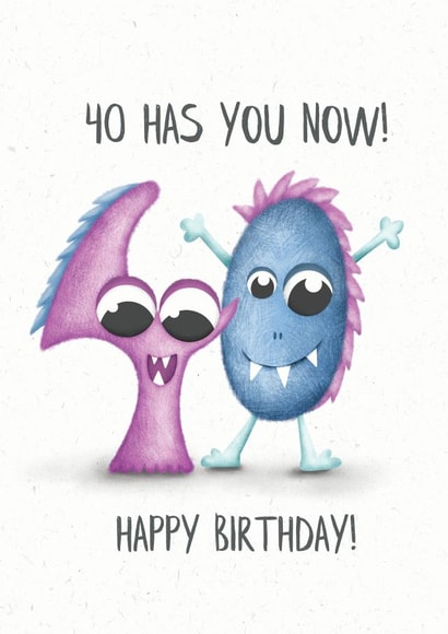Funny 40th Birthday Age Milestone Card, Cute Number Monsters created by Lanther Black