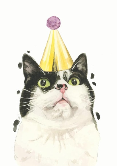 Black and White Cat Birthday Card created by Robert James Hull