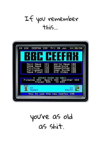 Old as shit ceefax birthday card  created by Dangerous Dave 