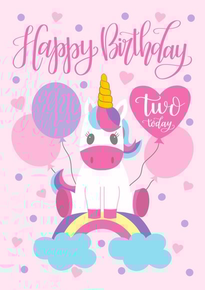2nd Birthday Unicorn Sitting On Rainbow Surrounded By Balloons created by Ness Nordberg