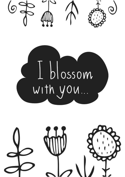 A postcard declaration of love with a floral print love confession card created by Andreeva Kate