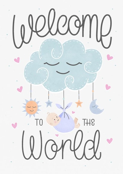 Cute 'welcome to the world' new baby card created by Laura Scribbles