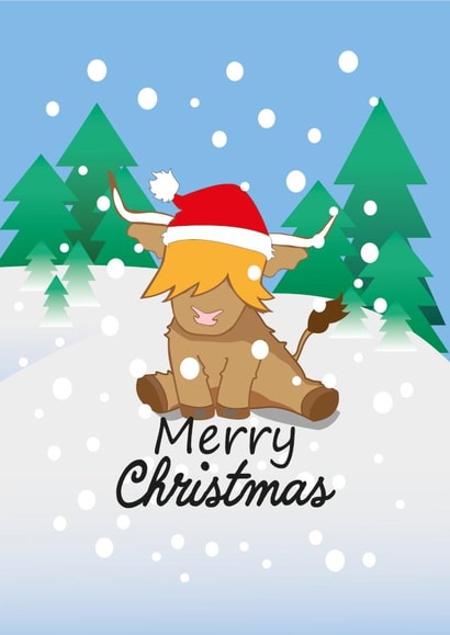 Cute santa higland cow christmas card created by Ayeland Co
