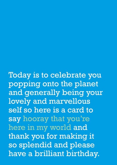 Hooray You're Here In My World - Birthday Card - Card For Loved One - Friendship created by The Right Lines