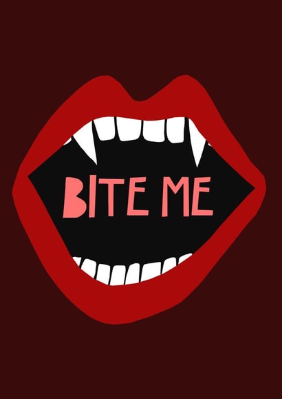Bite me vampire card created by Jade Muat-Dodd